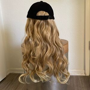 Blonde Wig- Black Hat 18"- Synthetic Blonde Mix- Curly #H